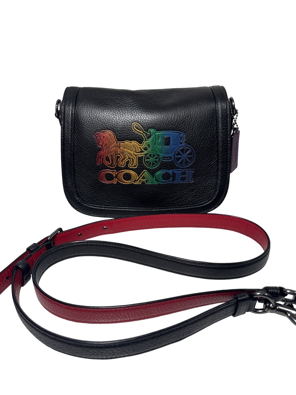 Coach🌈 Pride Black Pebble Leather Shoulder Bag w/ Rainbow Coach Carriage EUC - Picture 2 of 10